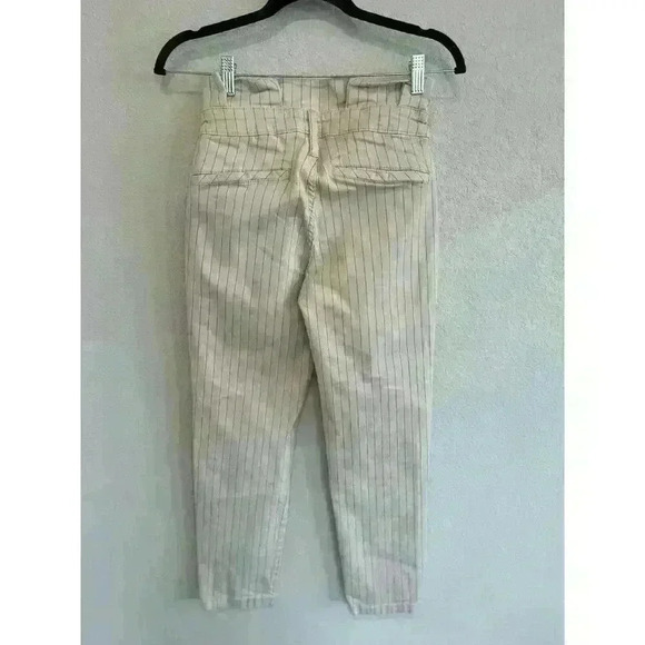 Free People Montella Cream & Brown Pin Stripe High Rise Paperbag Jeans Sz 2 - Picture 3 of 5